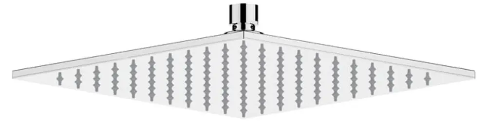 Kopfbrause von Keuco mit eckiger Form und flacher Oberfläche, montiert an einer Wand, mit strukturierten Wasserauslassöffnungen.